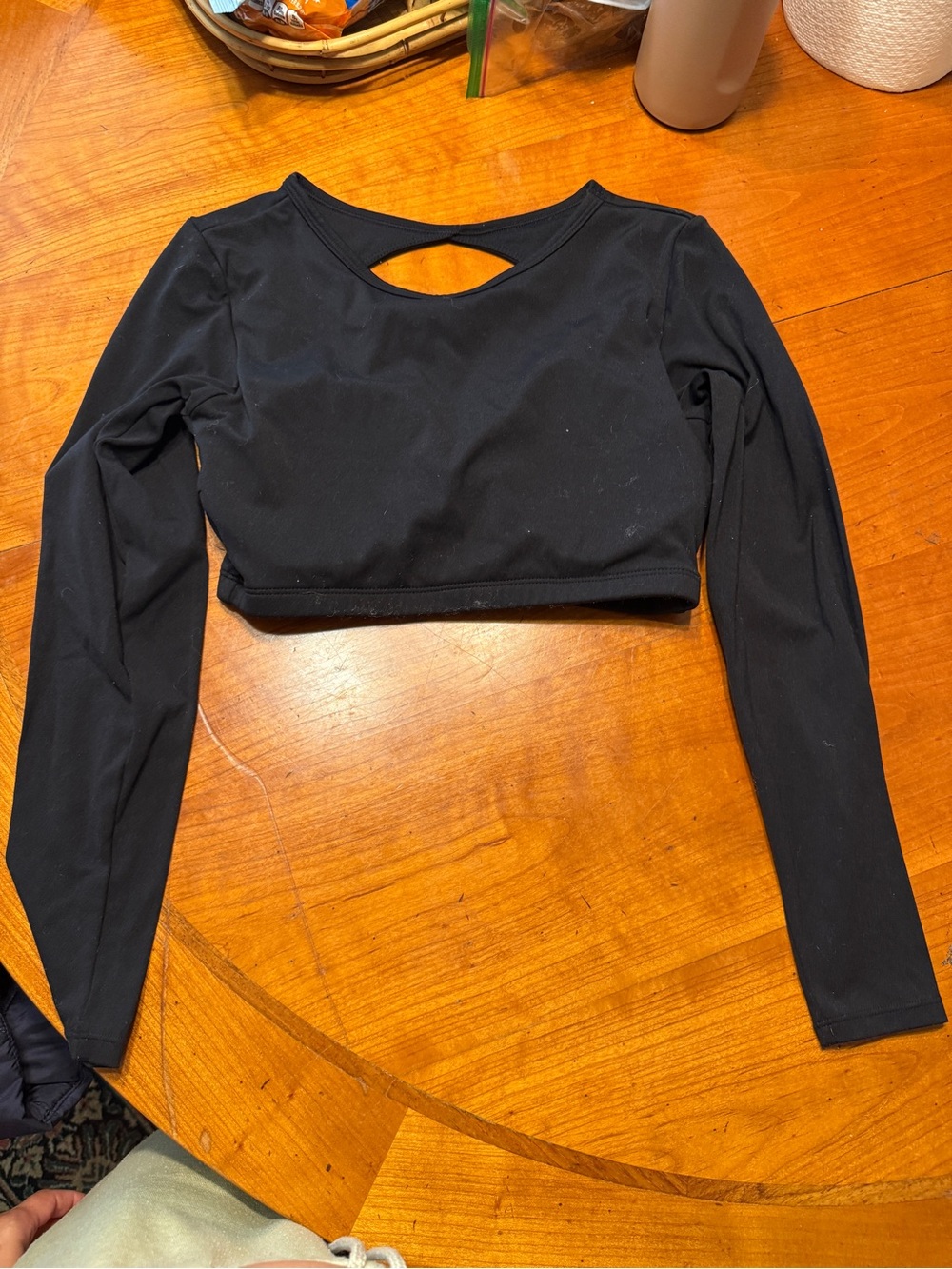 Black Long Sleeve Cropped Top with Back Keyhole
